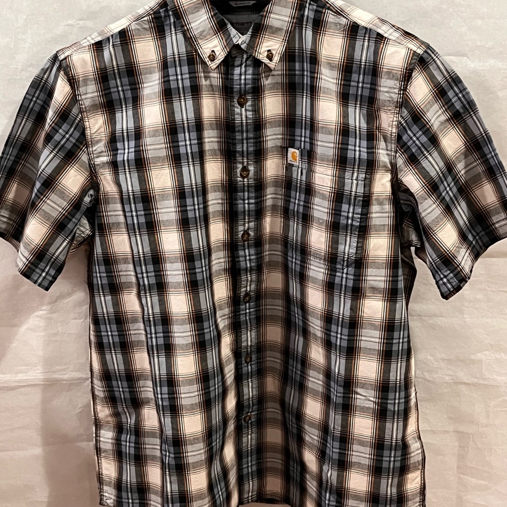 Carhartt Men's Casual Plaid Shirt Blue/brown/cream Shirt Sleeve XL